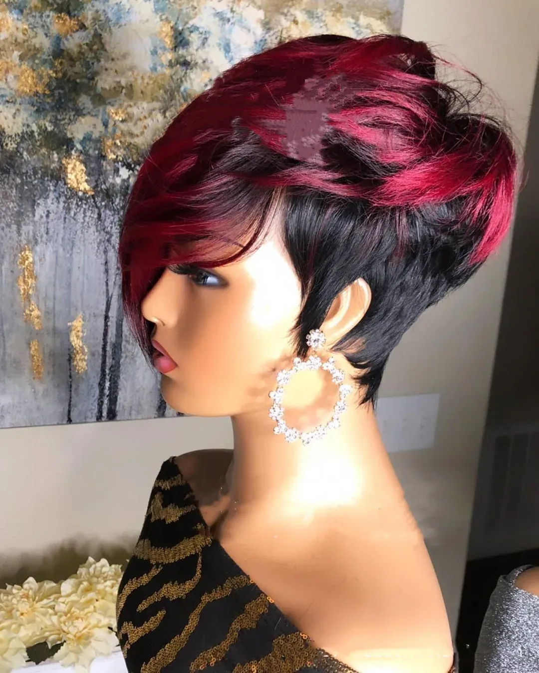 Perruque carré rouge foncé en cheveux humains · Libreville (7/8)